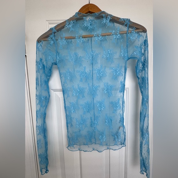 Free People Intimately Lady Lux Sheer Blue Lace Layering Top, NWOT, Women’s XS - Picture 6 of 8